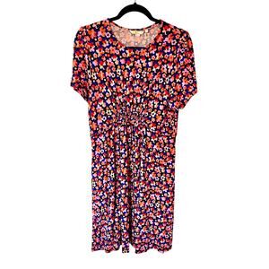 Boden Bright Floral Jersey Dress Pink Red Blue SZ 12